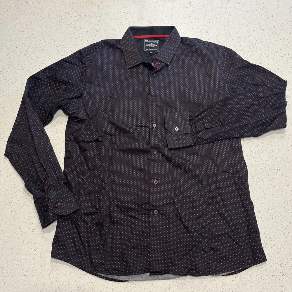 Barabas‎ Mens XL Black Red Polka Dot Print Long Sleeve Button Up Shirt